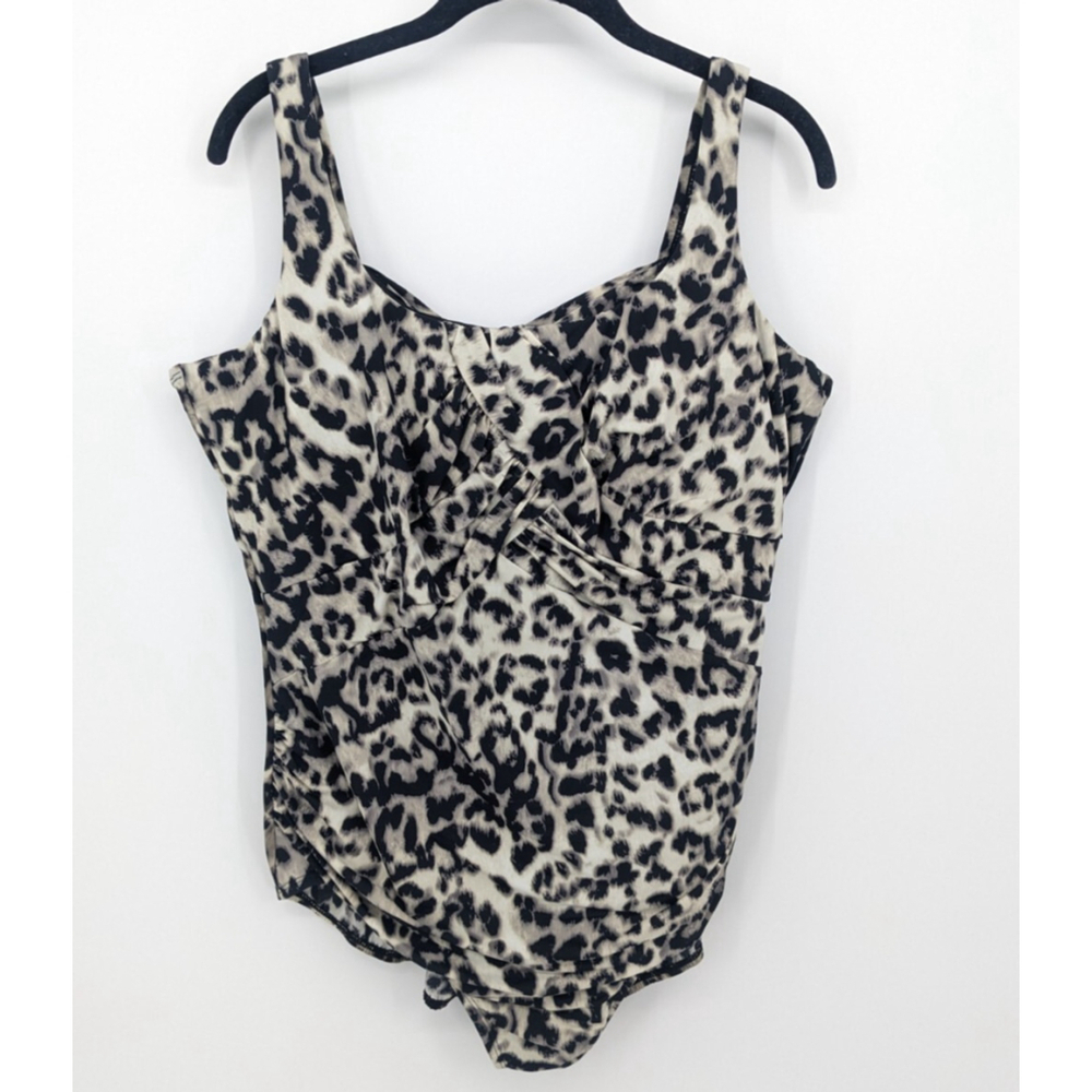 Lands End Swimsuit Plus‎ Size 18WDD Black & Tan Animal Print